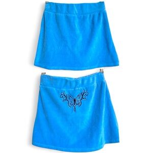 Delia’s Y2K Butterfly Velour Mini Skirt Dolls Kill Low Rise Blue Pop Princess